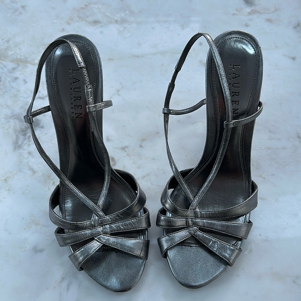 Lauren Ralph Lauren Dark Silver/Grey Strappy Heels SZ 9.5